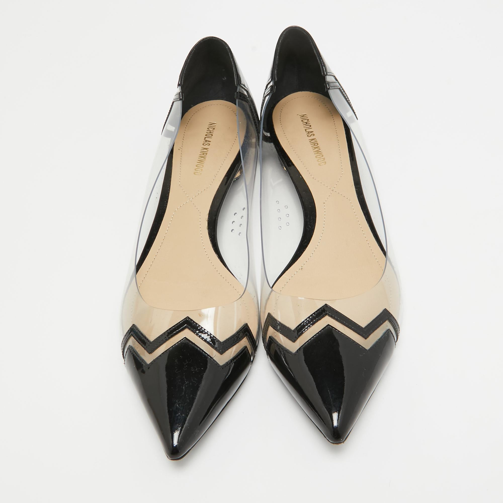 Nicholas Kirkwood Black Patent and PVC Ballet Flats Size 40 In Good Condition For Sale In Dubai, Al Qouz 2