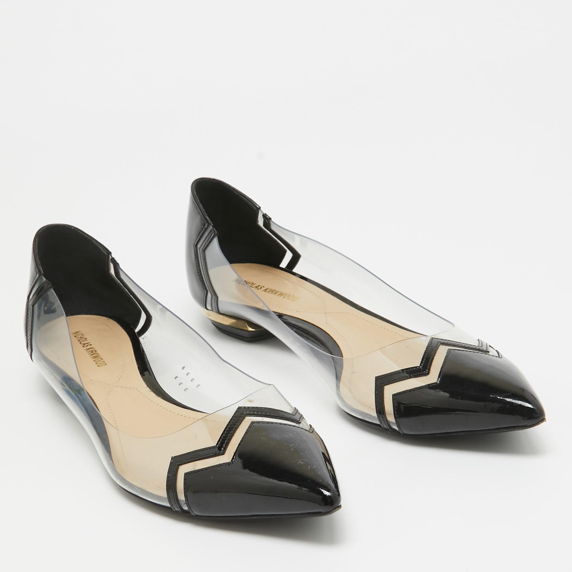 Women's Nicholas Kirkwood Black Patent and PVC Ballet Flats Size 40 For Sale