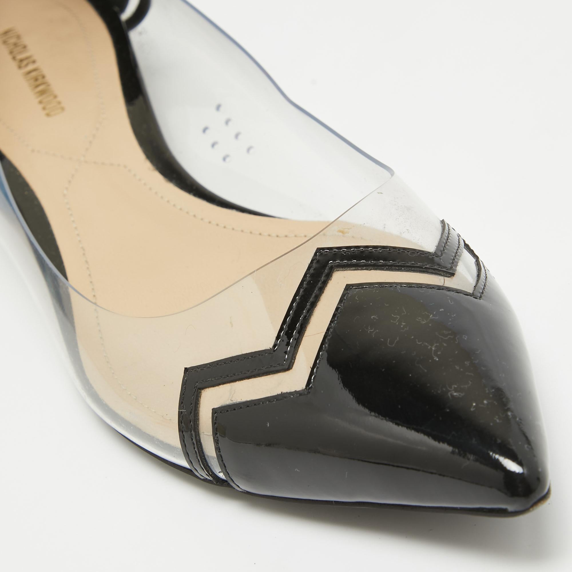 Nicholas Kirkwood Black Patent and PVC Ballet Flats Size 40 For Sale 3