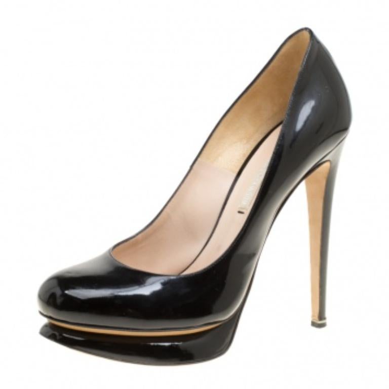 Nicholas Kirkwood Bombas de plataforma de charol negro Talla 38.5 Negro en venta