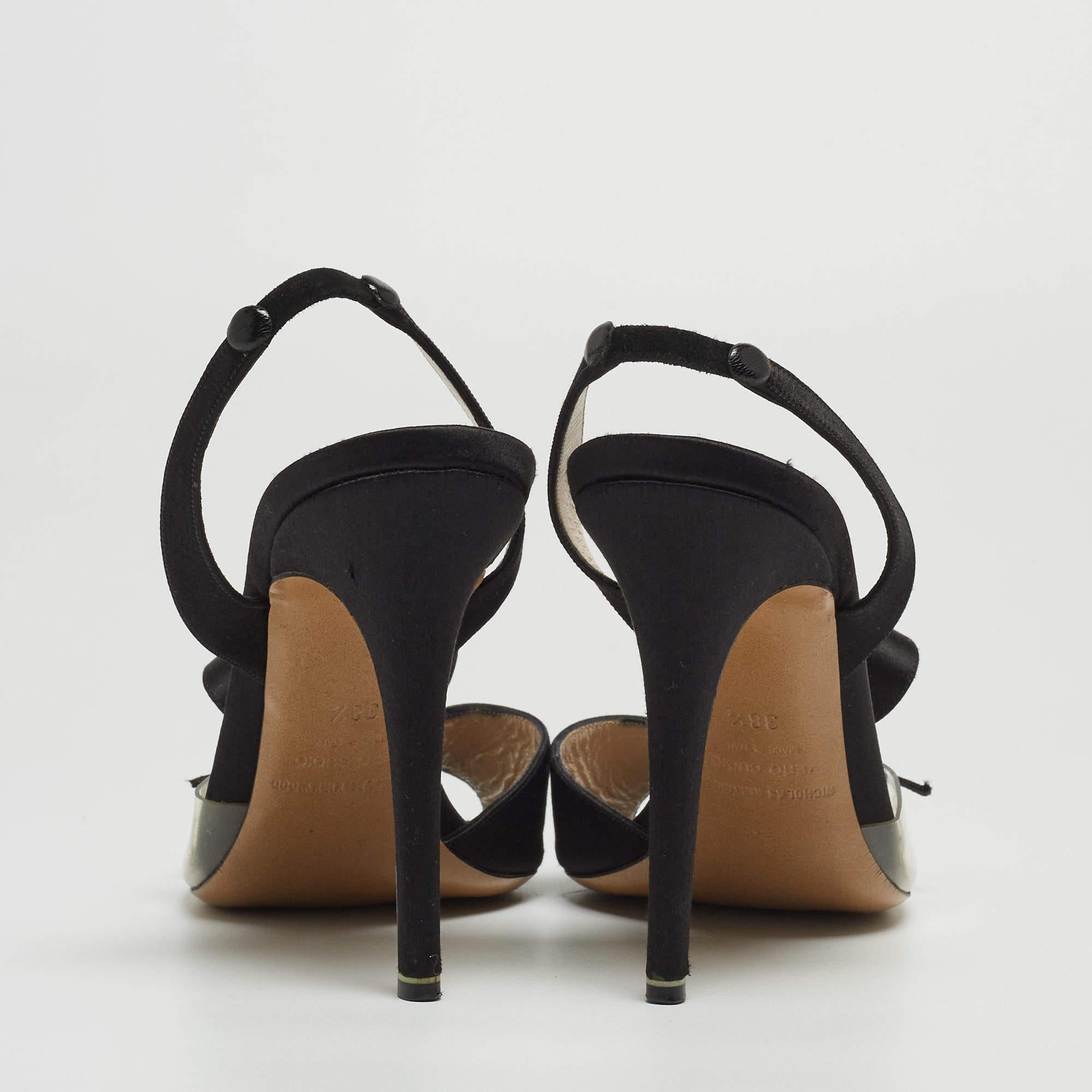 Nicholas Kirkwood Black Satin And PVC Ankle Strap Sandals Size 38.5 For Sale 1