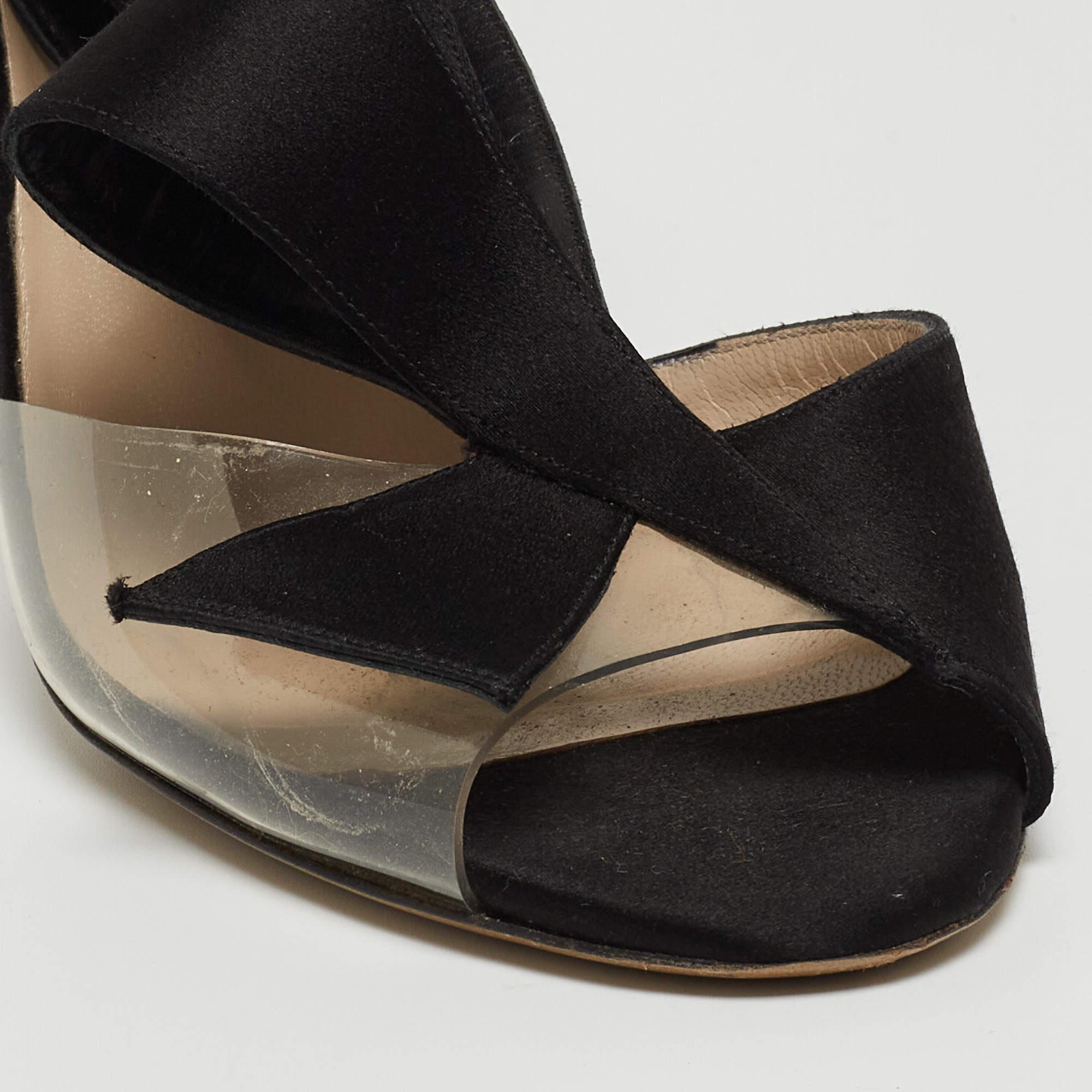 Nicholas Kirkwood Black Satin And PVC Ankle Strap Sandals Size 38.5 For Sale 3