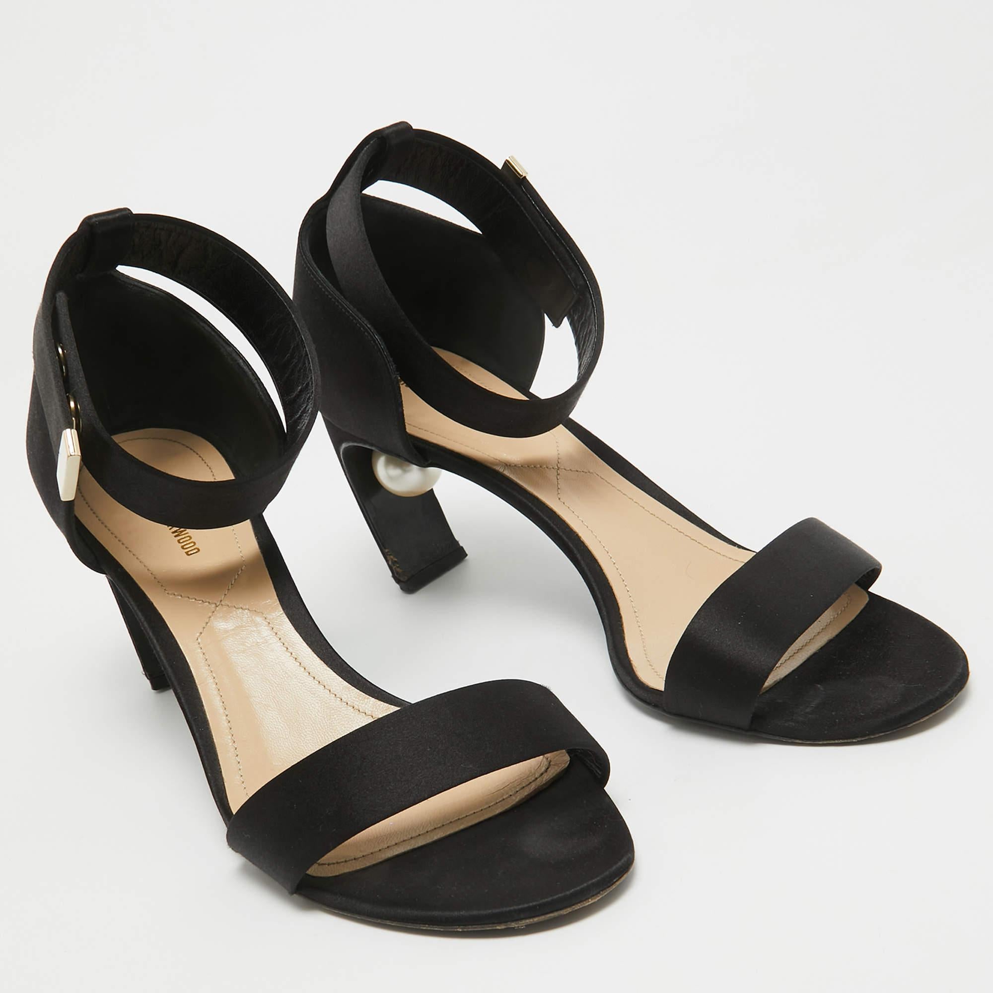 Women's Nicholas Kirkwood Black Satin Pearl Detail Ankle Strap Sandals Size 41 For Sale