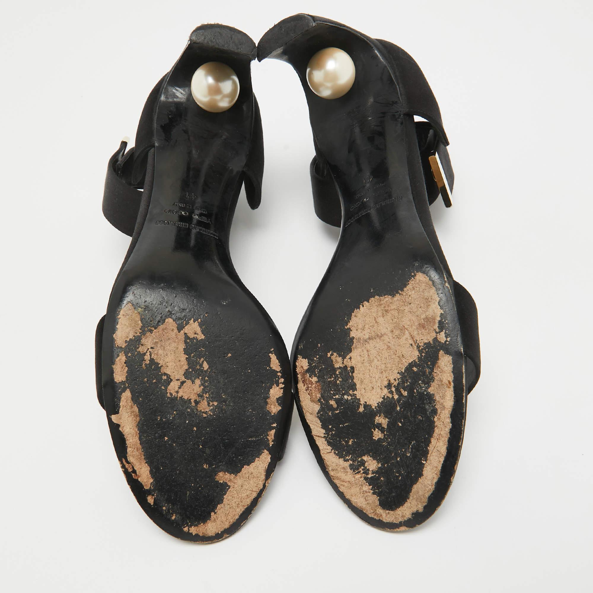 Nicholas Kirkwood Black Satin Pearl Detail Ankle Strap Sandals Size 41 For Sale 2