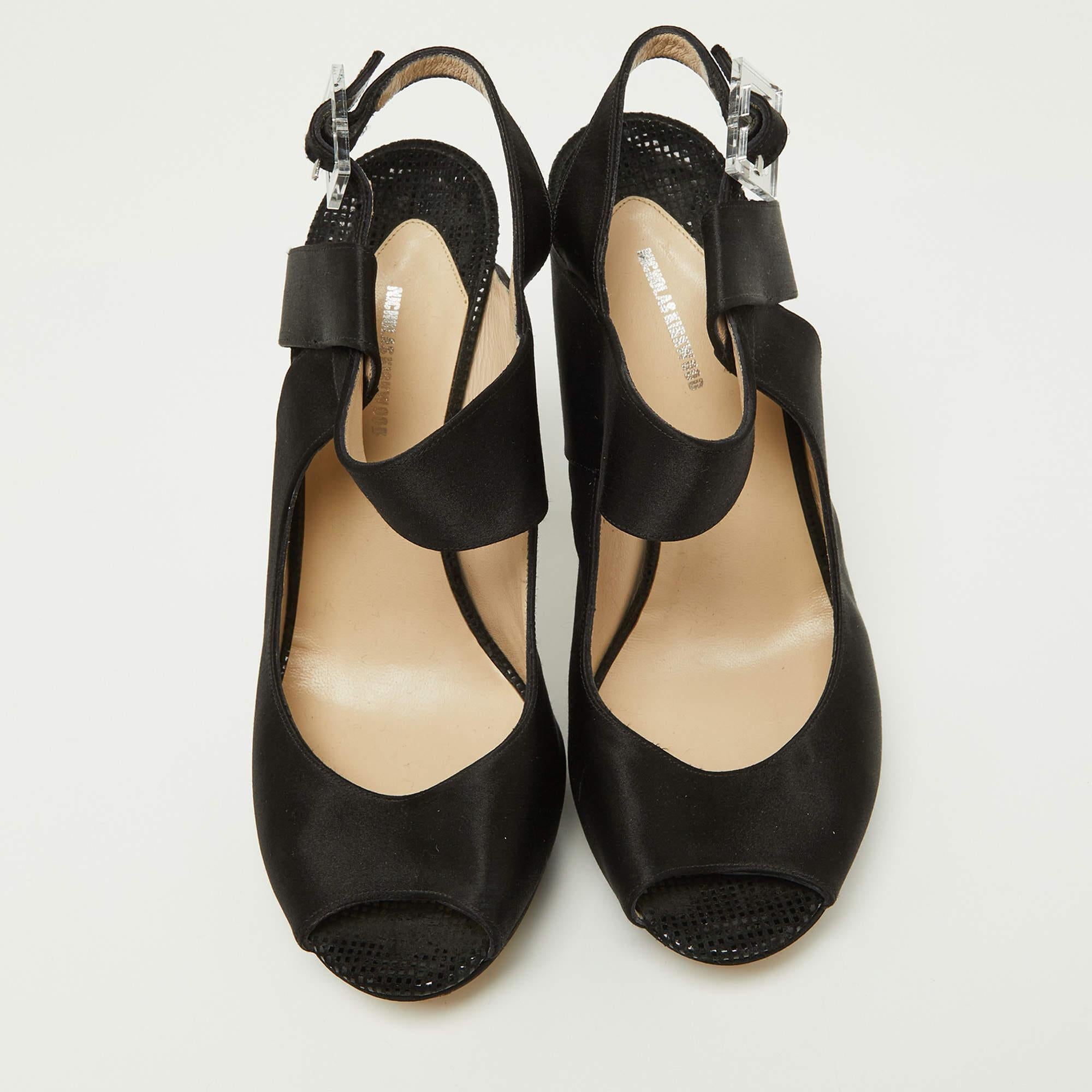 Noir Nicholas Kirkwood - Sandales à plateforme à bout ouvert et bride à la cheville, noires, taille 38,5 en vente