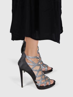 Nicholas Kirkwood Black & Silver Glitter Heels Size IT 40.5