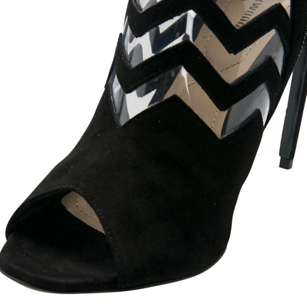 Nicholas Kirkwood Black Suede And PVC Chevron Peep Toe Ankle Booties Size 38.5 For Sale 2