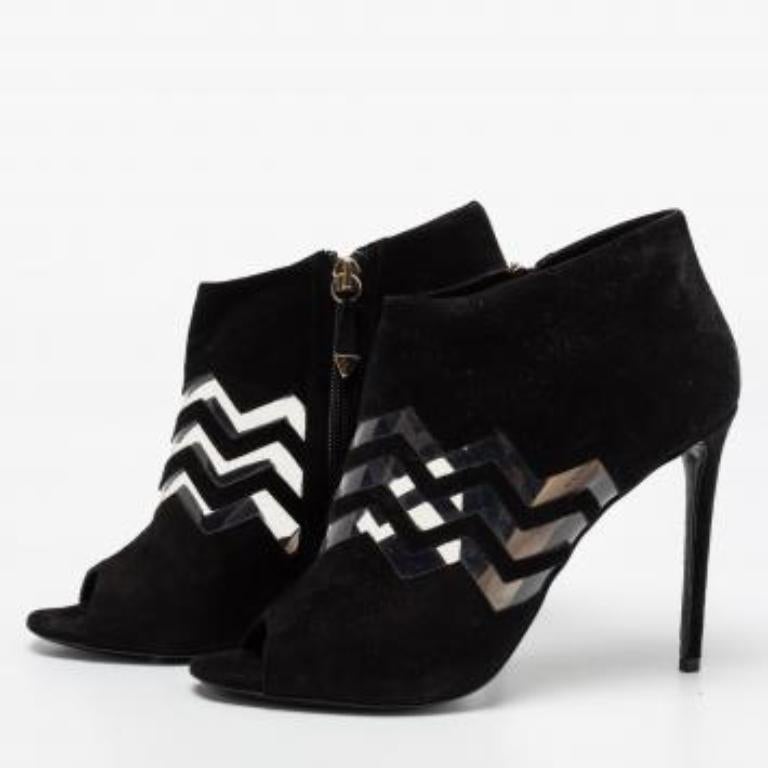 Nicholas Kirkwood Black Suede And PVC Chevron Peep Toe Ankle Booties Size 38.5 im Angebot 4