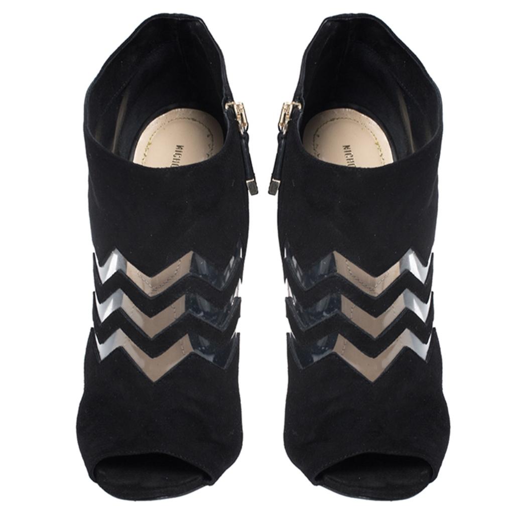 black suede peep toe shoe boots