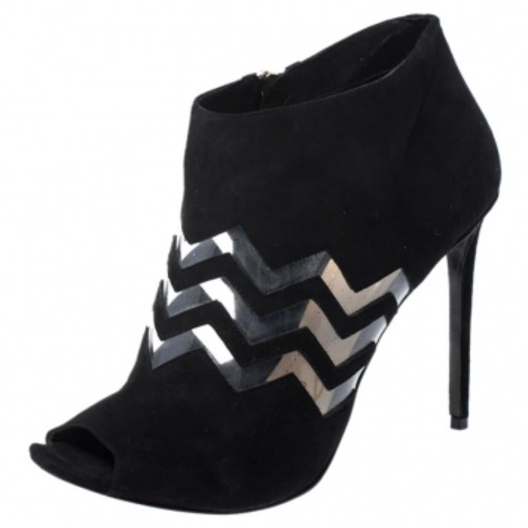 Nicholas Kirkwood - camoscio nero e PVC Chevron Peep Toe Ankle Booties - misura 40 In condizioni buone in vendita a Dubai, Al Qouz 2