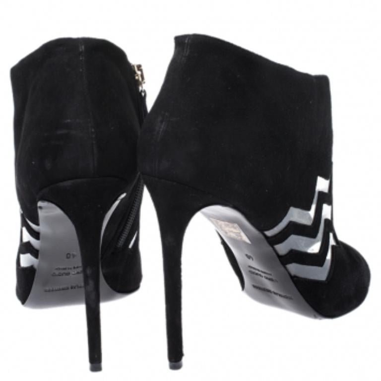 Nicholas Kirkwood - camoscio nero e PVC Chevron Peep Toe Ankle Booties - misura 40 in vendita 1