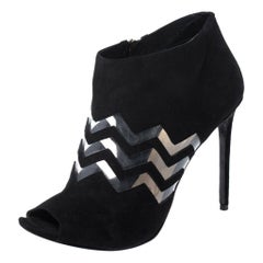 Nicholas Kirkwood Black Suede And PVC Chevron Peep Toe Ankle Booties Size 40