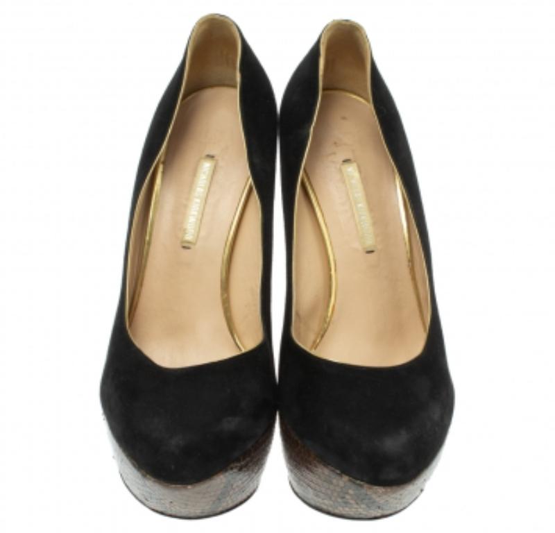 Nicholas Kirkwood Black Suede And Python Leather Wedge Platform Pumps Size 39.5 For Sale 2