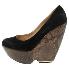 Nicholas Kirkwood Black Suede And Python Leather Wedge Platform Pumps Size 39.5