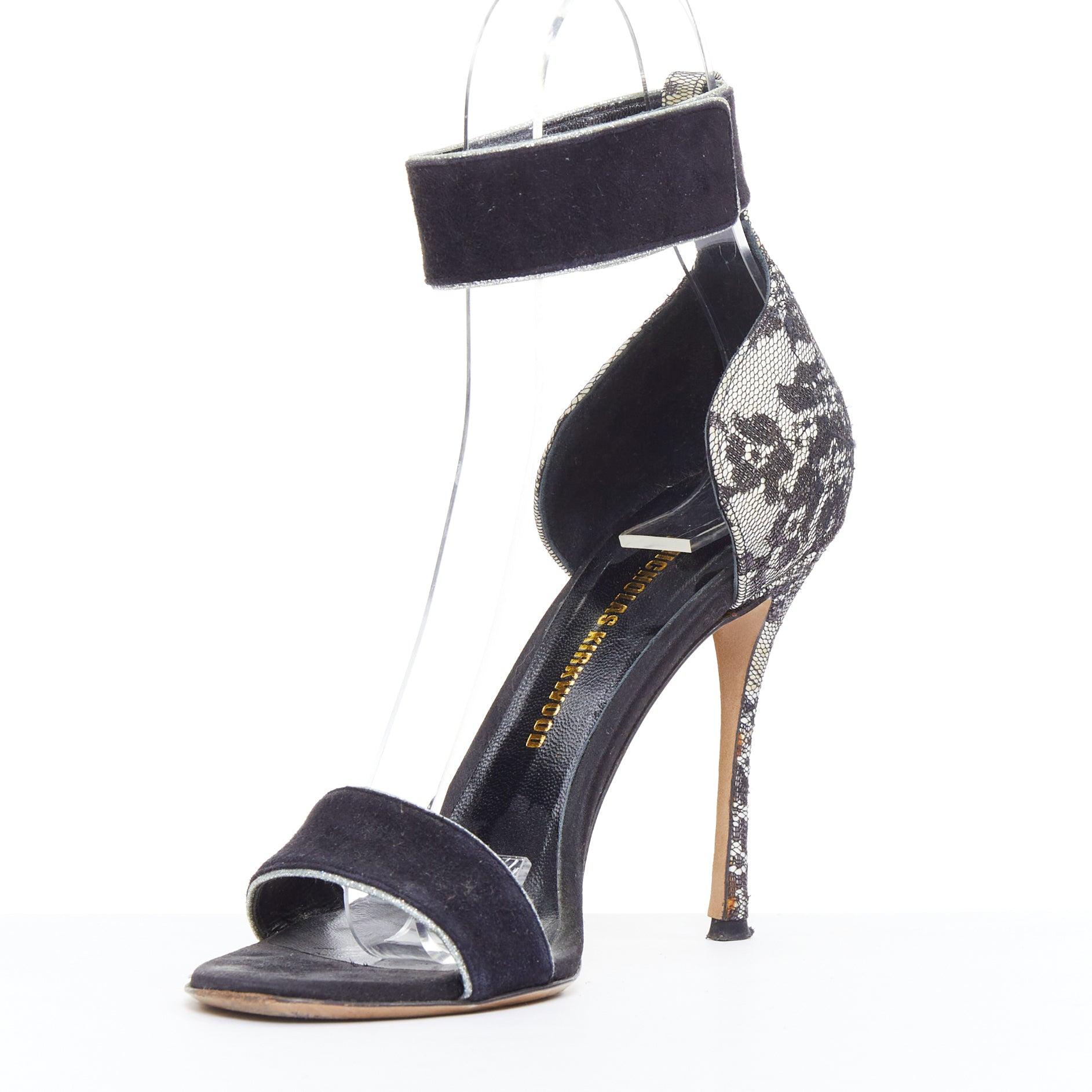 NICHOLAS KIRKWOOD black suede grey lace overlay sandals EU36 In Fair Condition For Sale In Hong Kong, NT