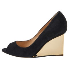 Nicholas Kirkwood Black Suede Peep Toe Wedge Pumps Size 39.5