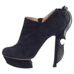 Nicholas Kirkwood Black Suede Ruffle Trimmed Platform Pumps Size 40