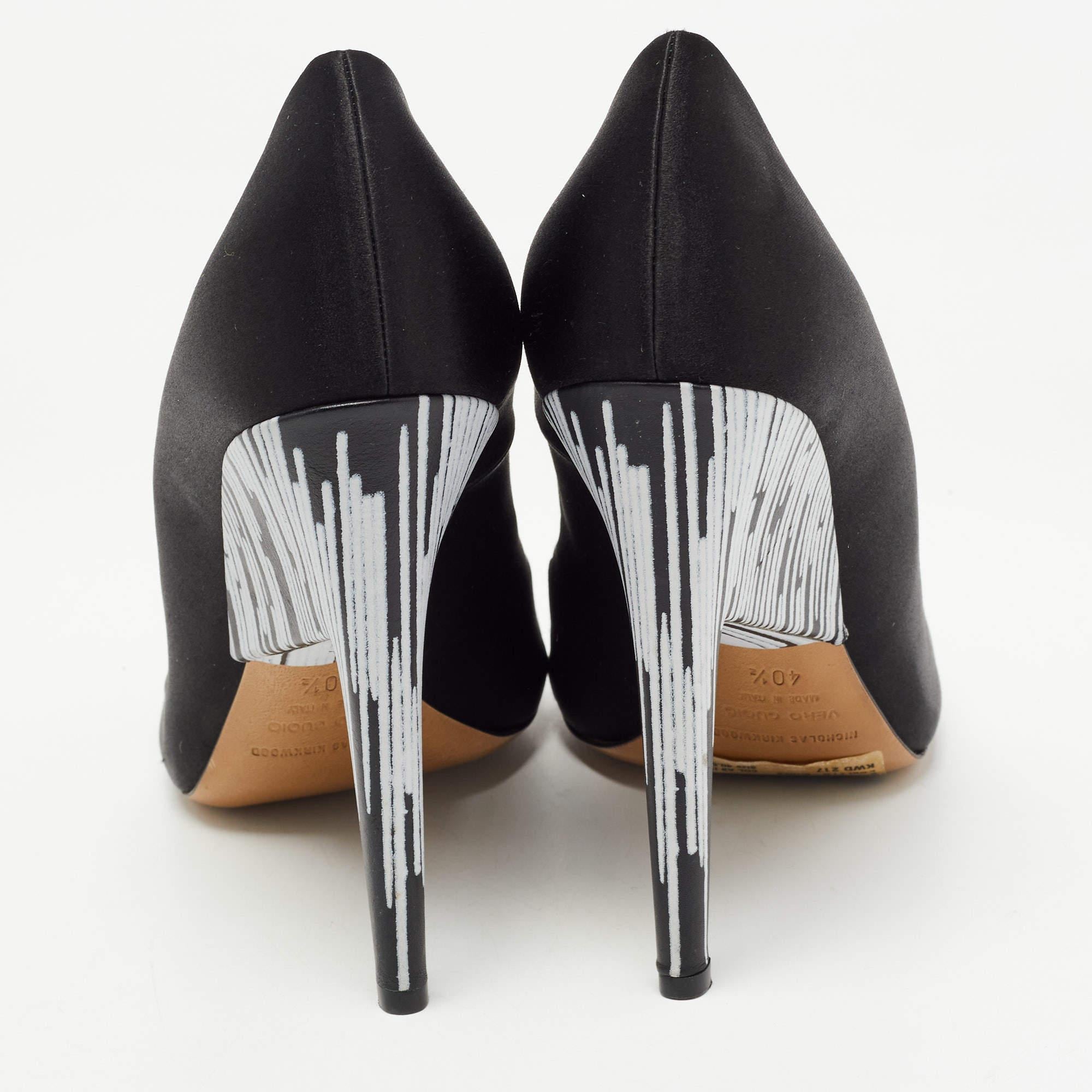 Nicholas Kirkwood Black/White Satin Open Toe Pumps Size 40.5 For Sale 1