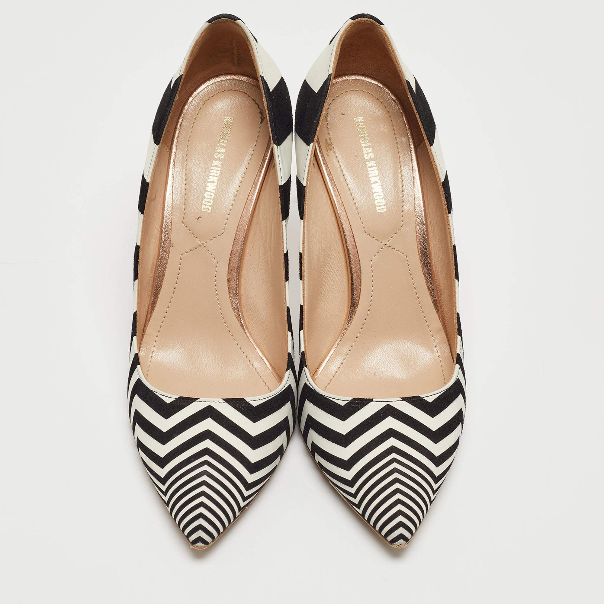 Beige Nicholas Kirkwood Black/White Suede and Leather Pointed Toe Pumps Size 37.5 For Sale