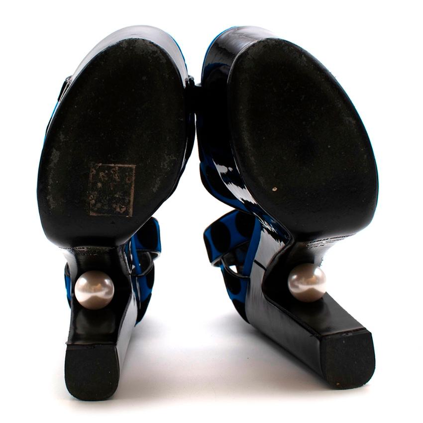Nicholas Kirkwood Blue & Black Platform Pearl Sandals - Size 38.5 5