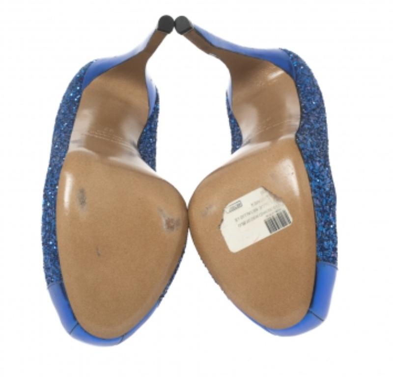 Nicholas Kirkwood Blue Glitter Platform Cap Toe Pumps Size 37 In Good Condition In Dubai, Al Qouz 2