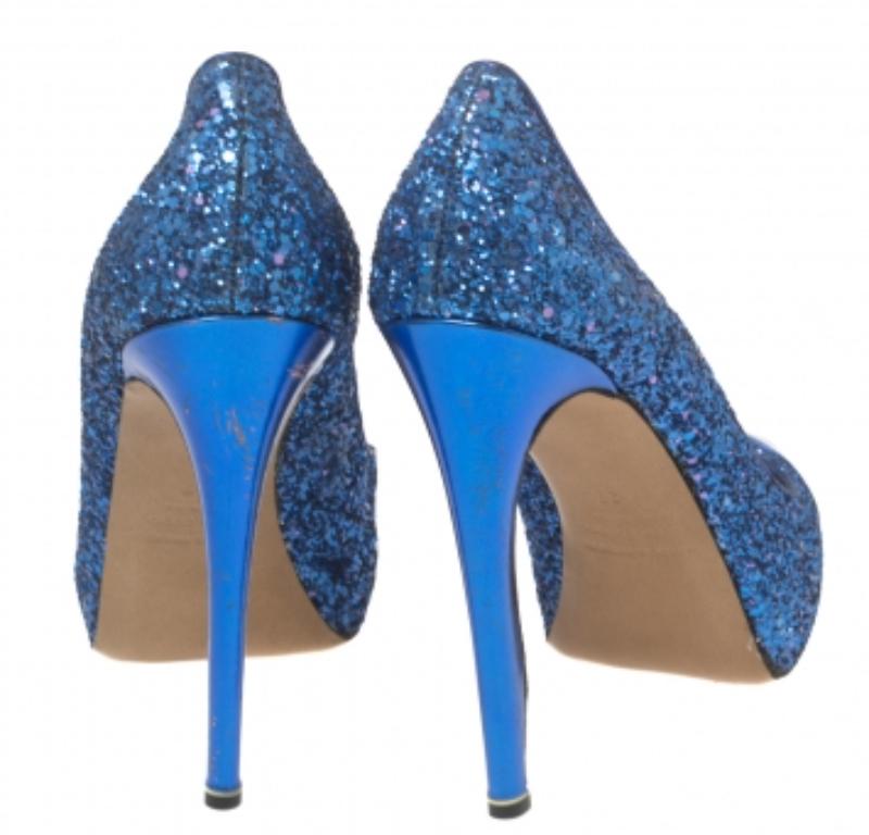 Nicholas Kirkwood Blue Glitter Platform Cap Toe Pumps Size 37 1