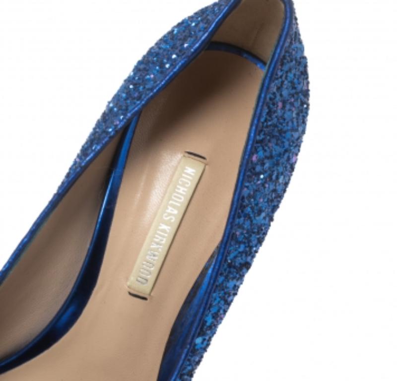 Nicholas Kirkwood Blue Glitter Platform Cap Toe Pumps Size 37 3