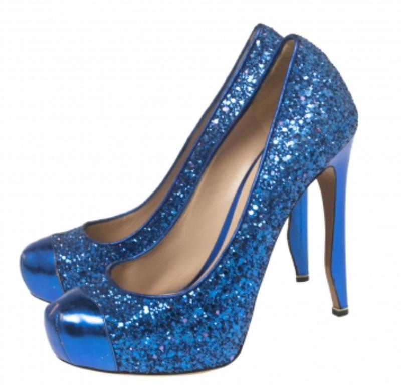 Nicholas Kirkwood Blue Glitter Platform Cap Toe Pumps Size 37 4
