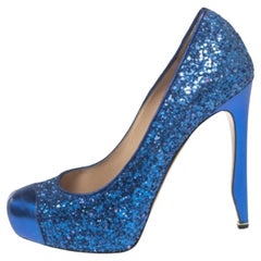 Nicholas Kirkwood Blue Glitter Platform Cap Toe Pumps Size 37