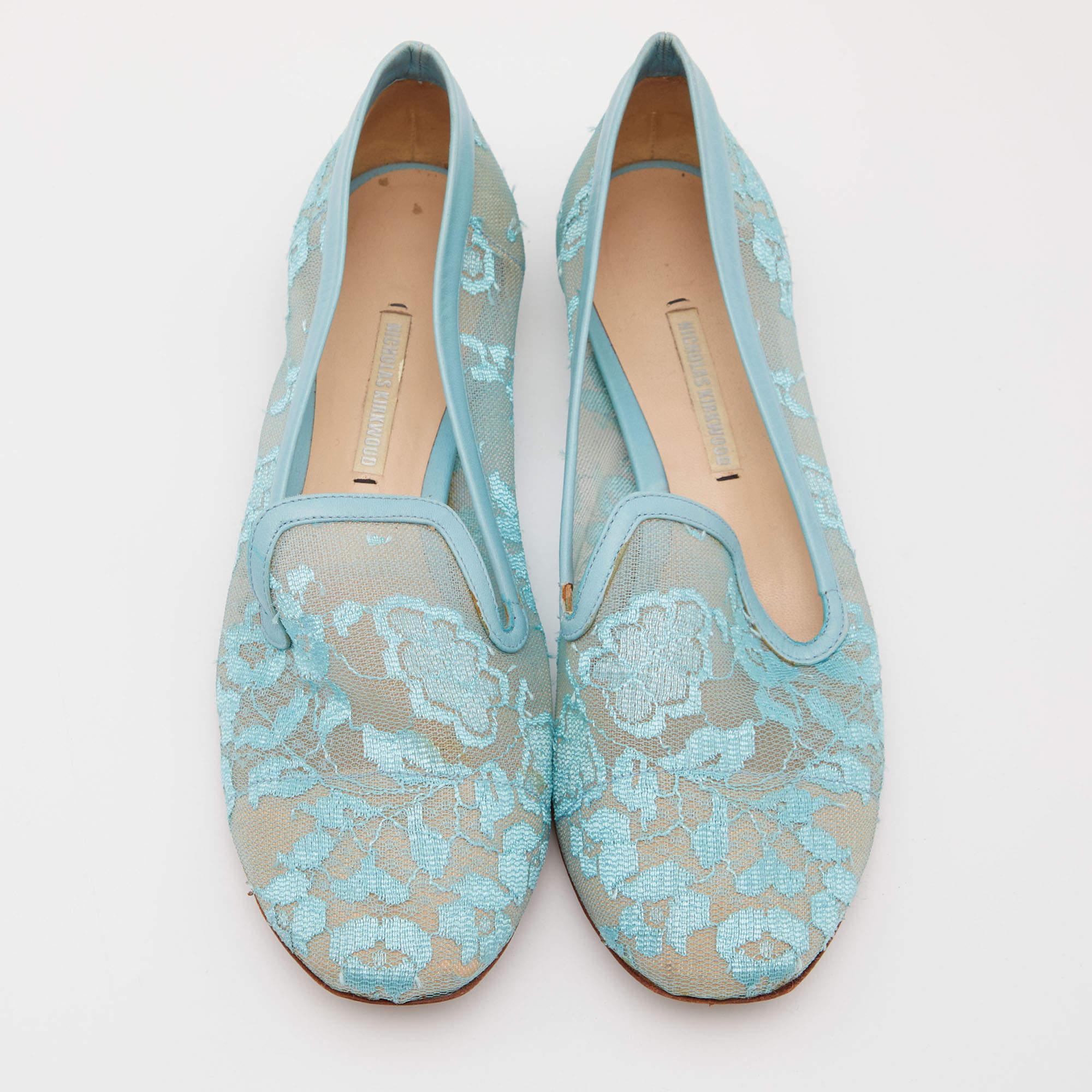 Blu Nicholas Kirkwood Ballerine Casati in pelle e pizzo blu taglia 37 in vendita