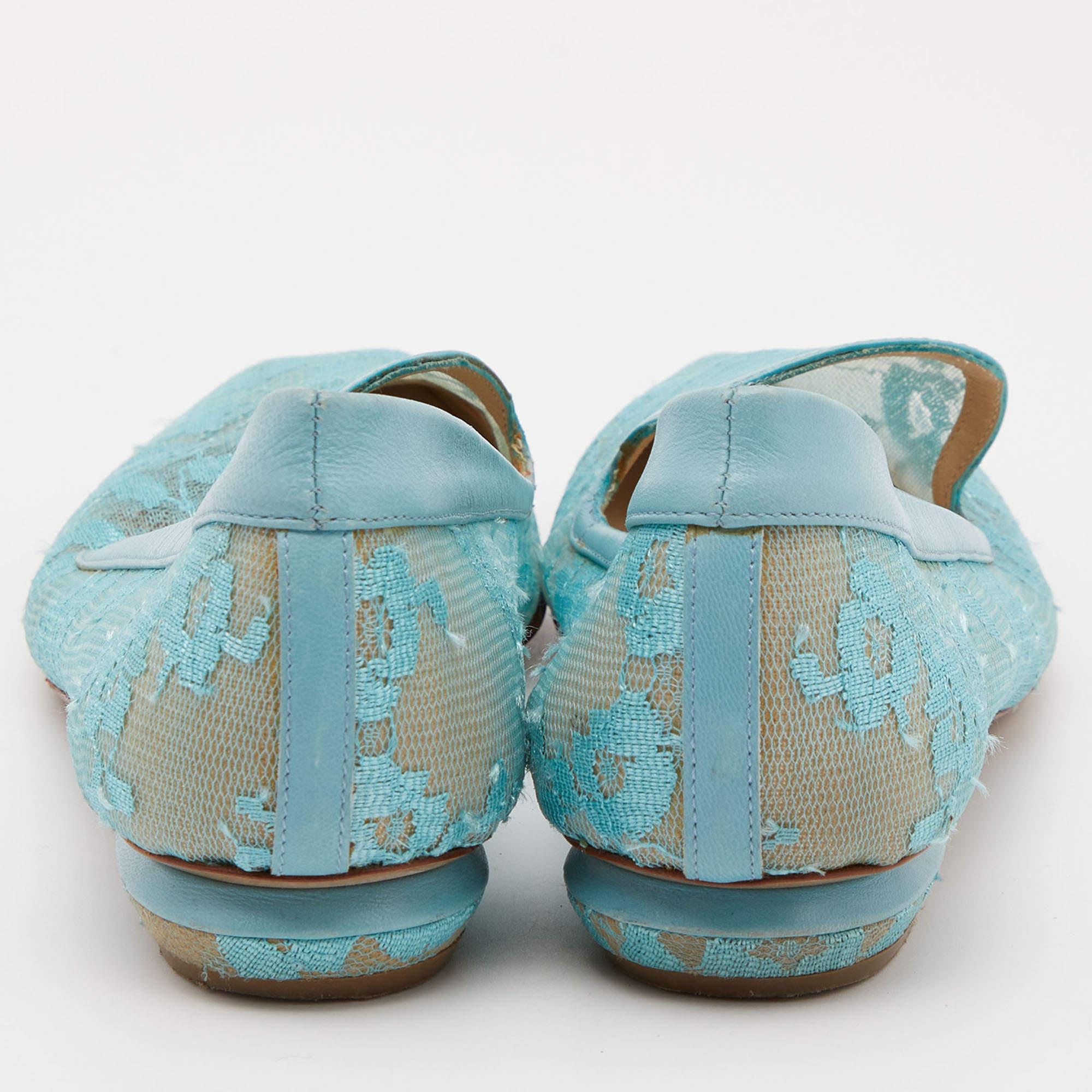 Donna Nicholas Kirkwood Ballerine Casati in pelle e pizzo blu taglia 37 in vendita