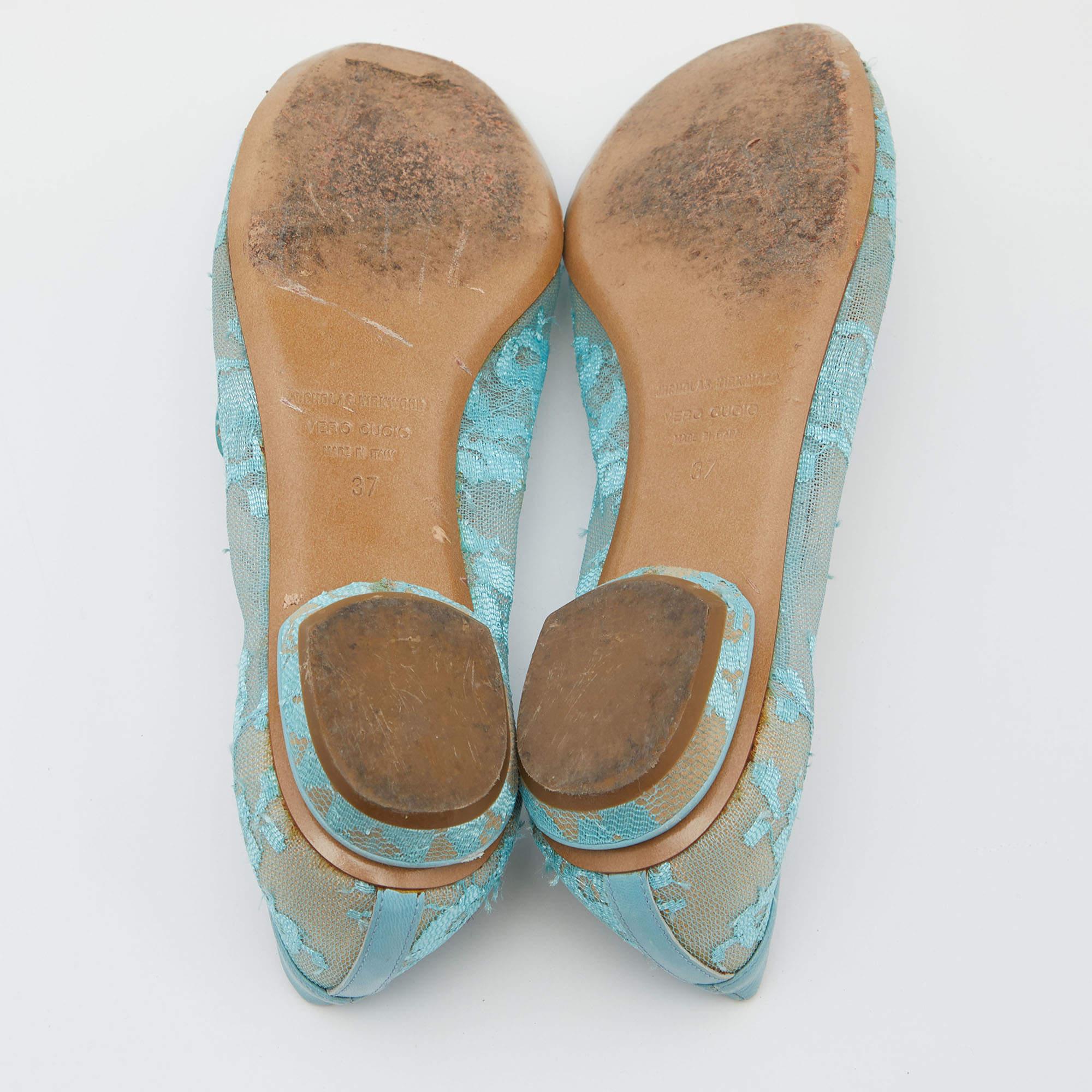 Nicholas Kirkwood Ballerine Casati in pelle e pizzo blu taglia 37 in vendita 1
