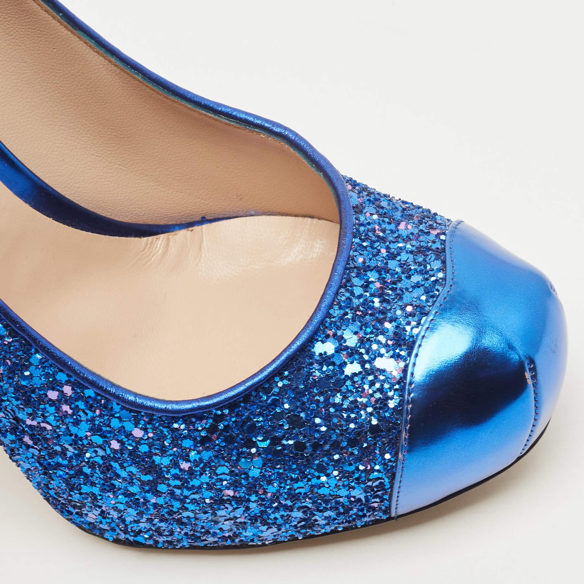 Nicholas Kirkwood Blue Leather and Glitter Platform Pumps Size 40 For Sale 3