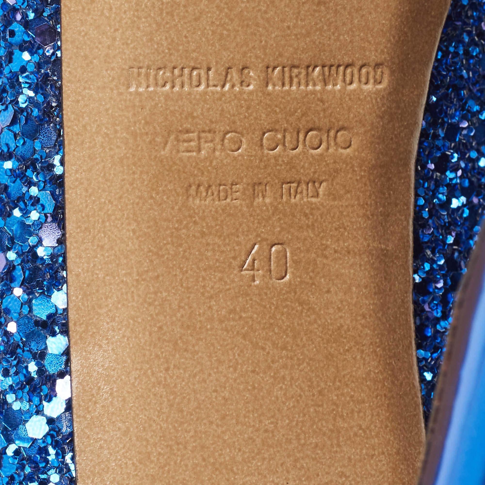 Nicholas Kirkwood Blue Leather and Glitter Platform Pumps Size 40 For Sale 4