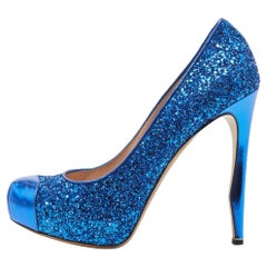 Nicholas Kirkwood Blue Leather and Glitter Platform Pumps Size 40