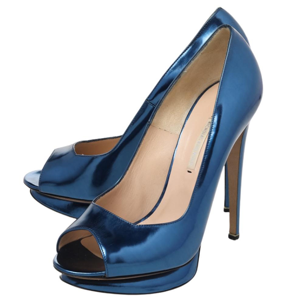 Bleu Nicholas Kirkwood - Escarpins à bout ouvert en cuir bleu, taille 41 en vente