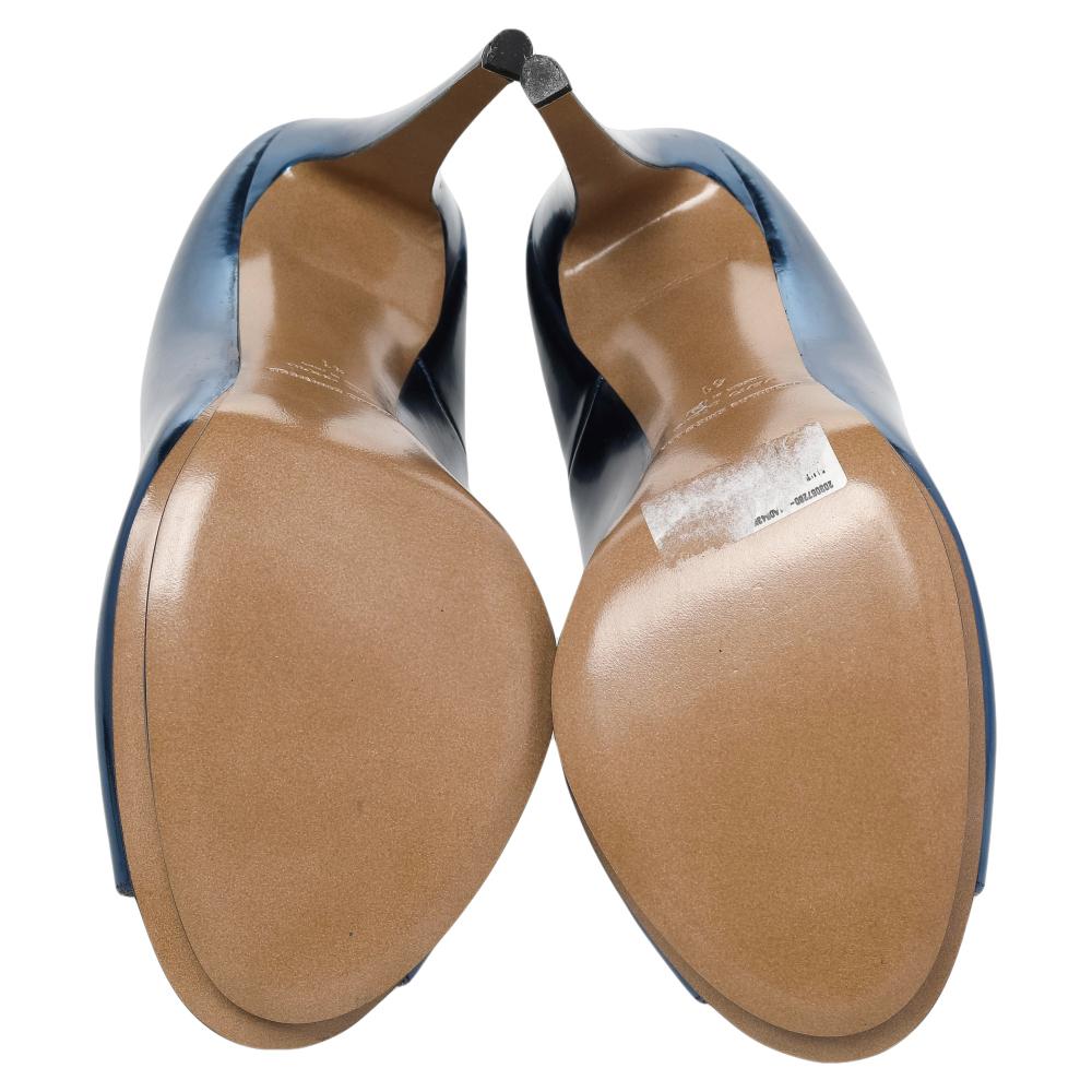 Nicholas Kirkwood Blue Leather Peep Toe Pumps Size 41 For Sale 3