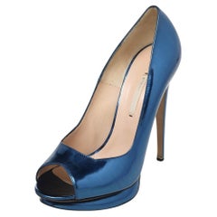 Nicholas Kirkwood Blue Leather Peep Toe Pumps Size 41