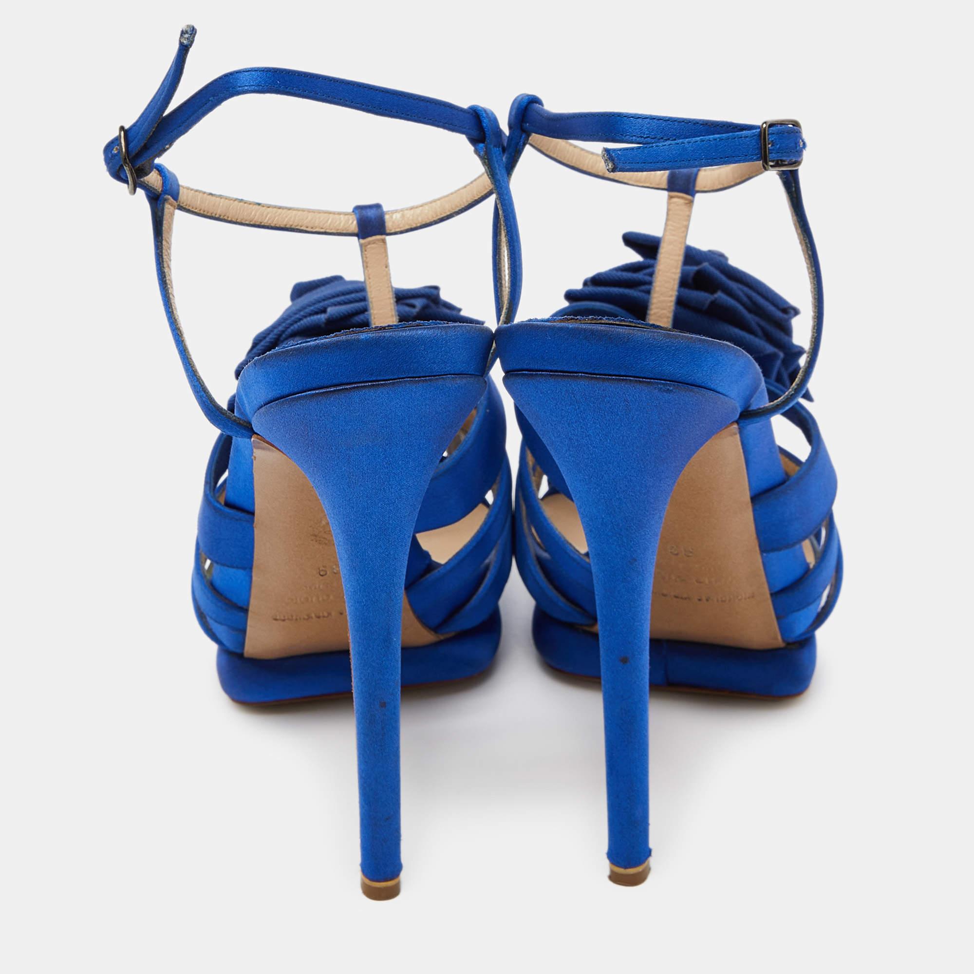 Nicholas Kirkwood Blue Satin Platform Ankle Strap Sandals Size 39 For Sale 1