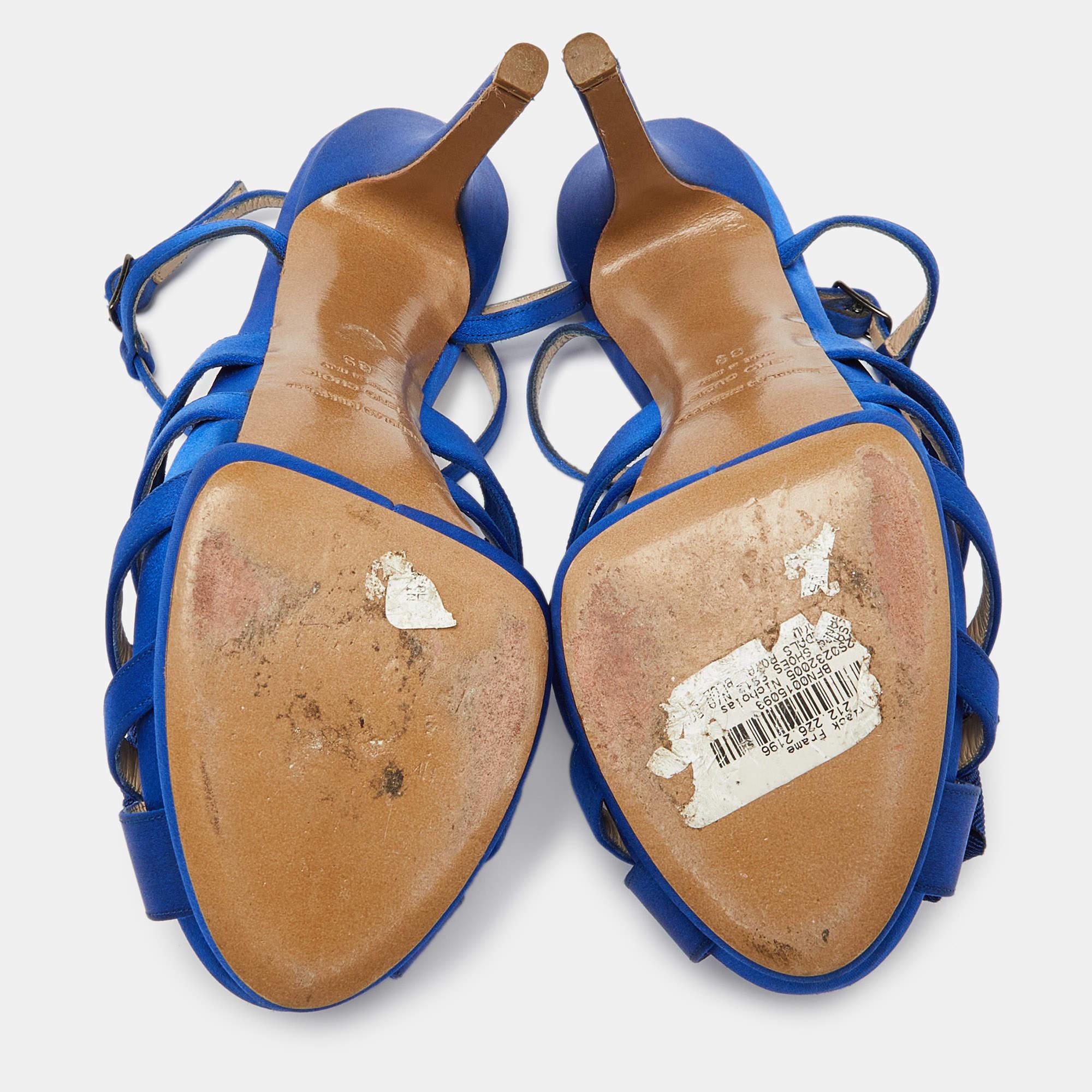 Nicholas Kirkwood Blue Satin Platform Ankle Strap Sandals Size 39 For Sale 2