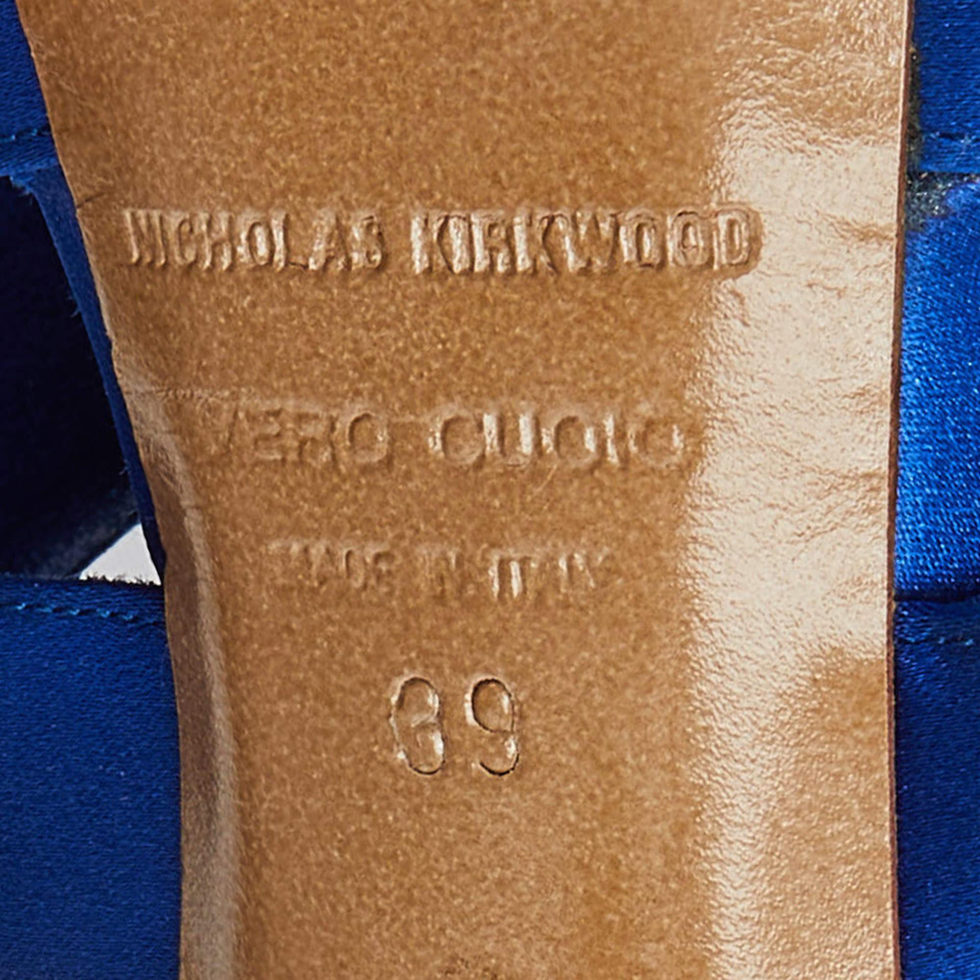 Nicholas Kirkwood Blue Satin Platform Ankle Strap Sandals Size 39 For Sale 3