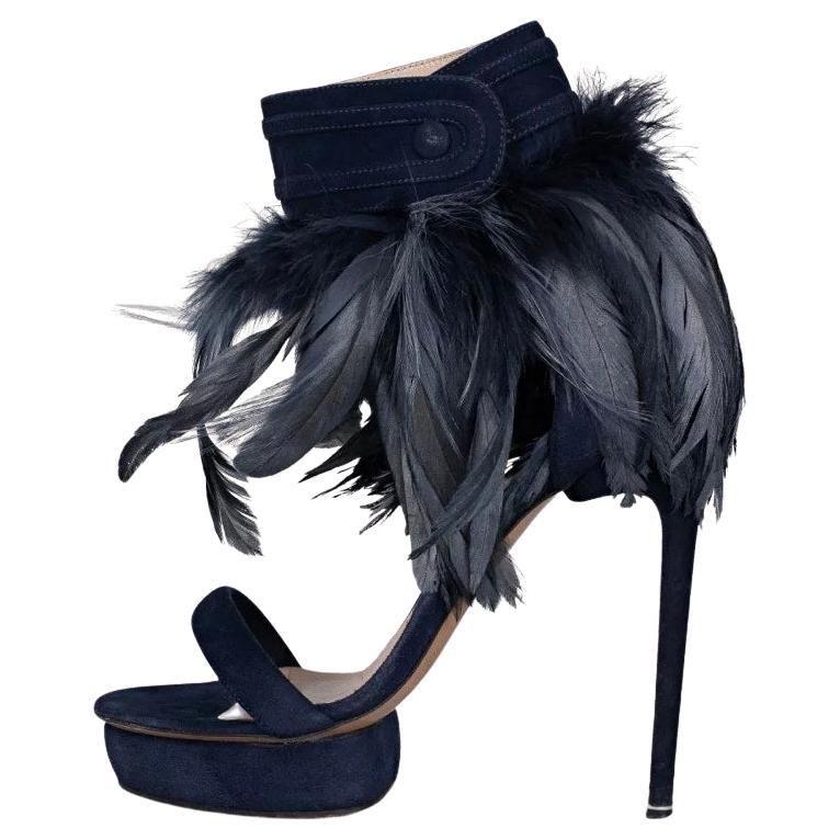 Nicholas Kirkwood Sandalias de ante azul con plumas Talla 39 en venta