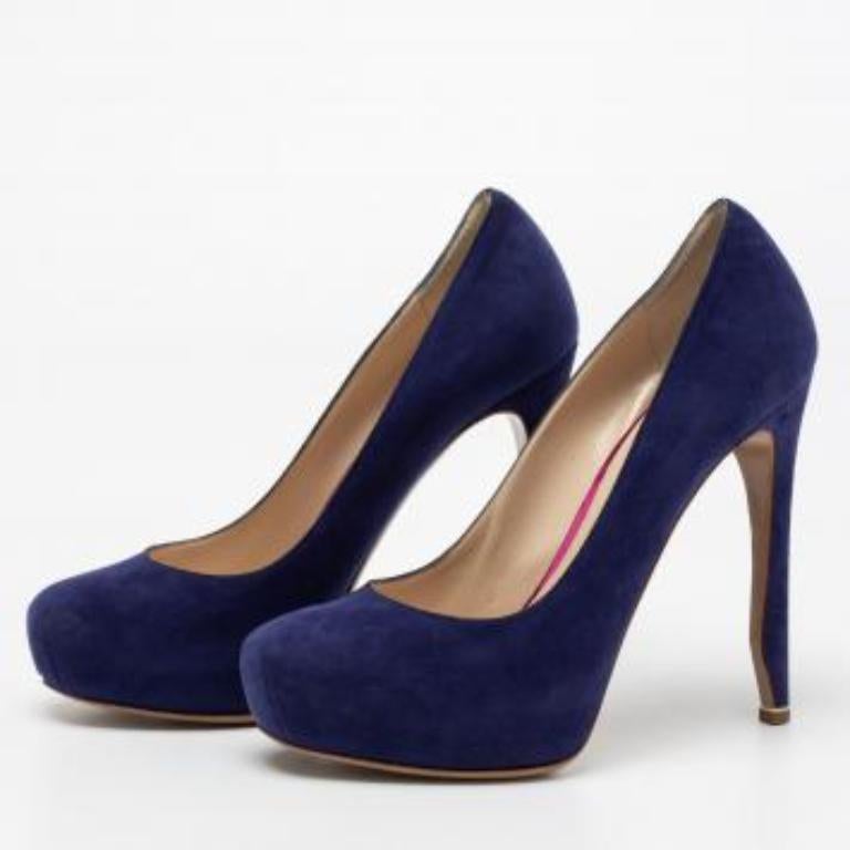 Nicholas Kirkwood - Pumps con plateau in pelle scamosciata blu - misura 36,5 in vendita 3