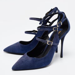 Nicholas Kirkwood Blue Suede Ruffle Buckle Pointed Toe Pumps Size 39