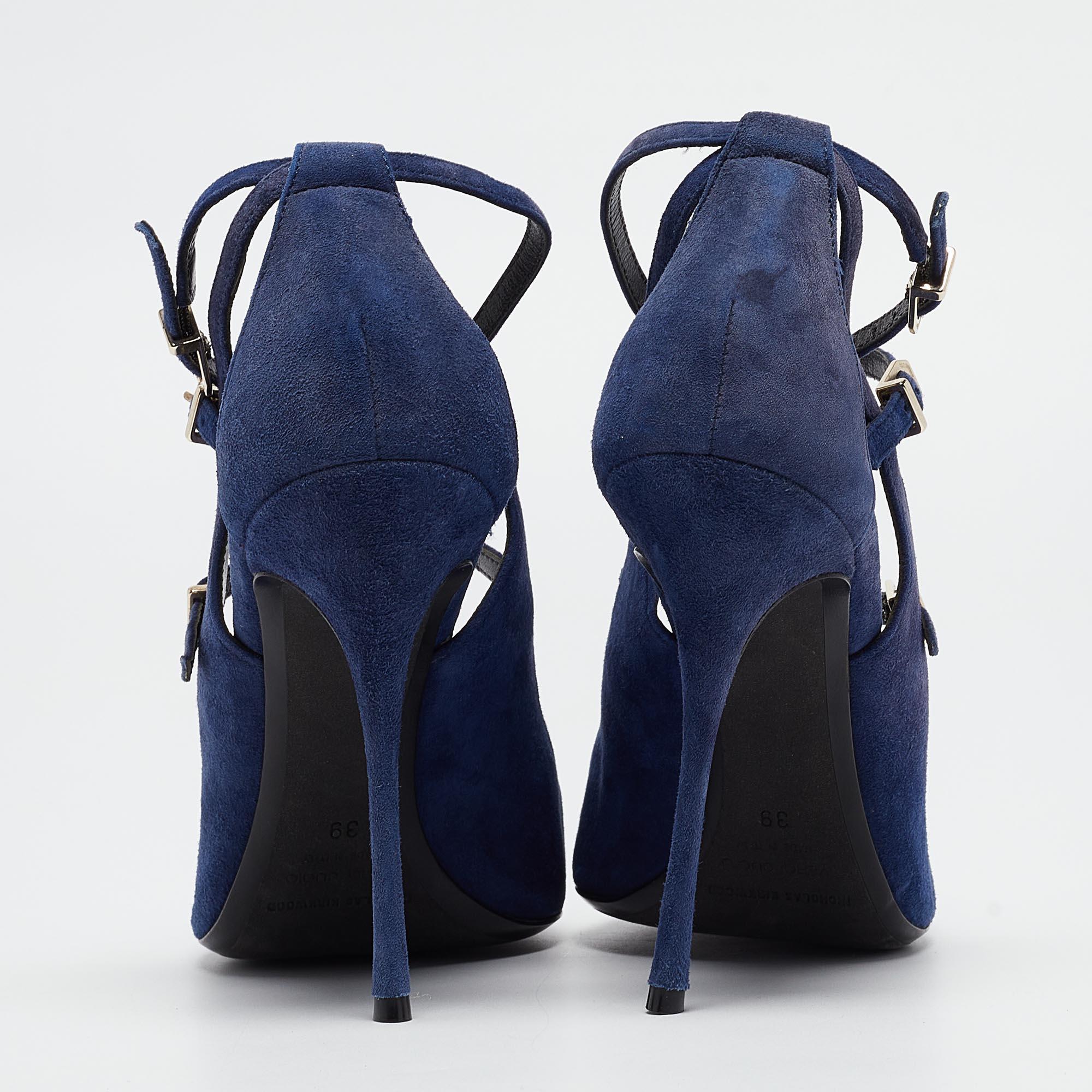 Nicholas Kirkwood Blue Suede Ruffle Buckle Pointed Toe Pumps Size 39 For Sale 1