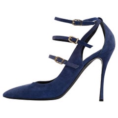 Nicholas Kirkwood Blue Suede Ruffle Buckle Pointed Toe Pumps Size 39