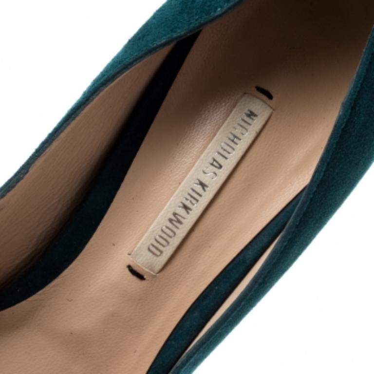 Nero Nicholas Kirkwood - Décolleté con plateau in camoscio blu con volant Taglia 36.5 in vendita