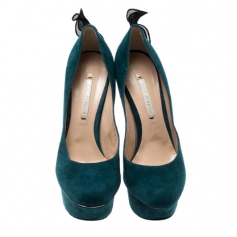 Nicholas Kirkwood - Décolleté con plateau in camoscio blu con volant Taglia 36.5 in vendita 1