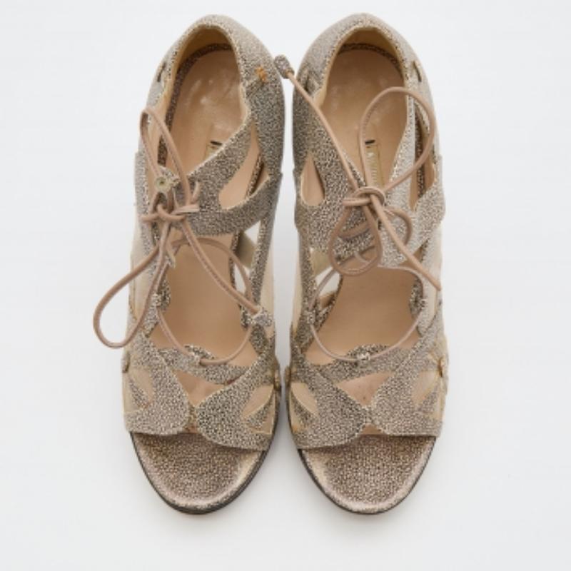 Nicholas Kirkwood Marrone/Beige, pelle e rete, sandali con plateau Up & Up Taglia 37 in vendita 2
