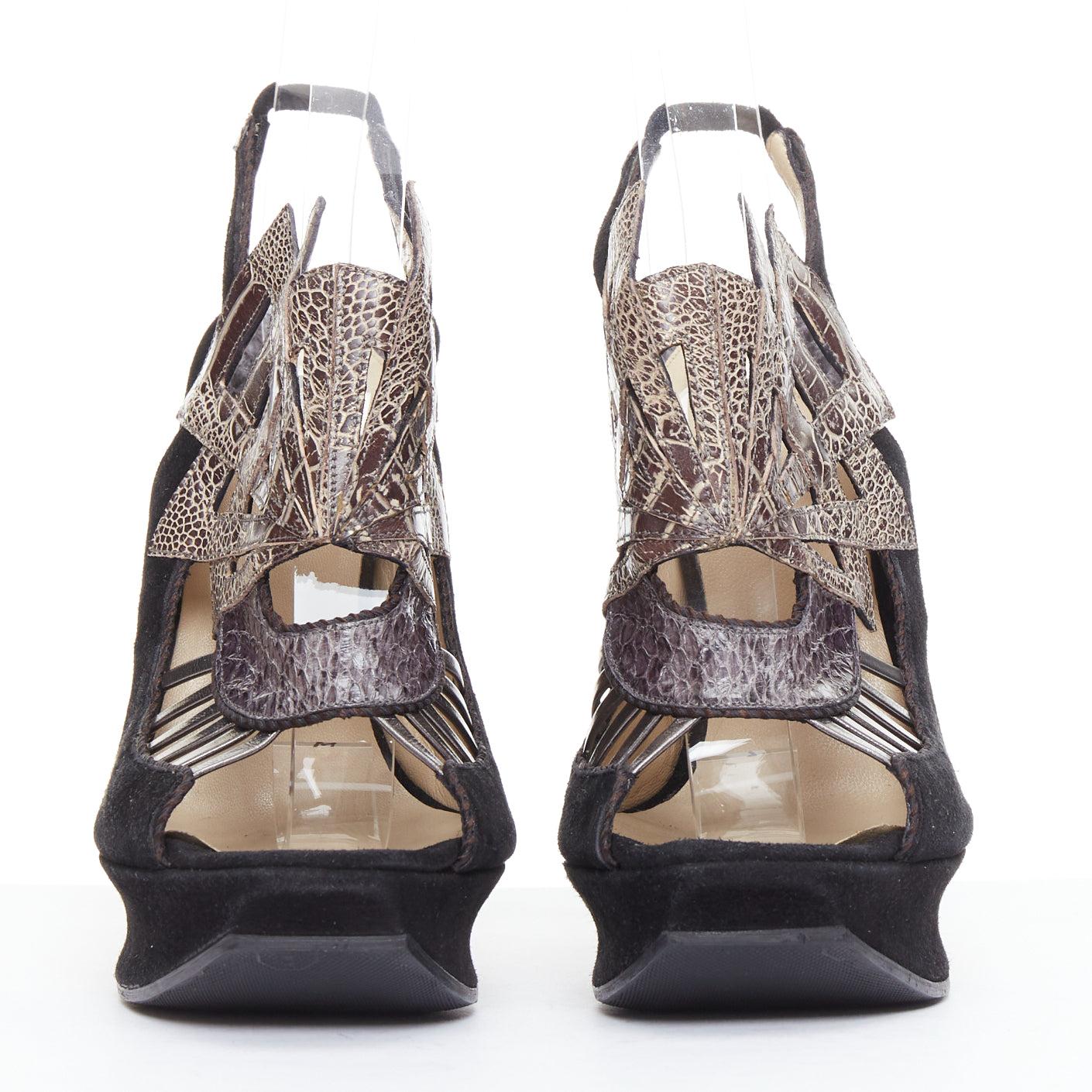 Black NICHOLAS KIRKWOOD brown black scaled leather platform sandals EU37.5 For Sale